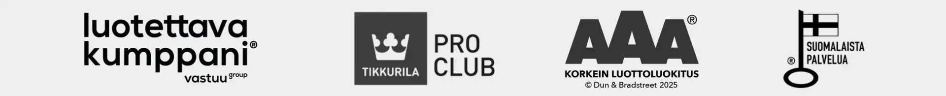 Luotettava Kumppani, Tikkurila Pro Club, AAA Korkein Luottoluokitus, Suomalaista Palvelua